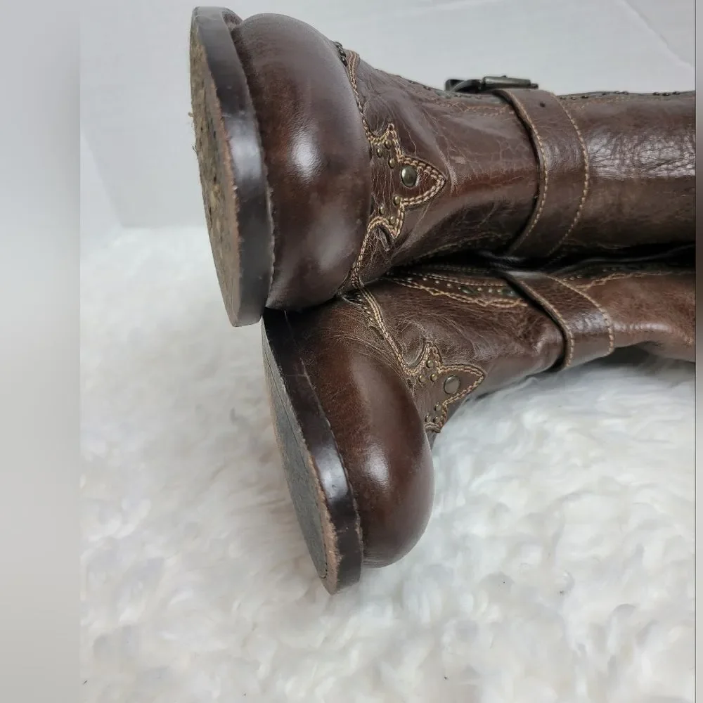 Black Star Women's Boots Size 8.5 Brown Leather Studded Zipper Western Cowboy